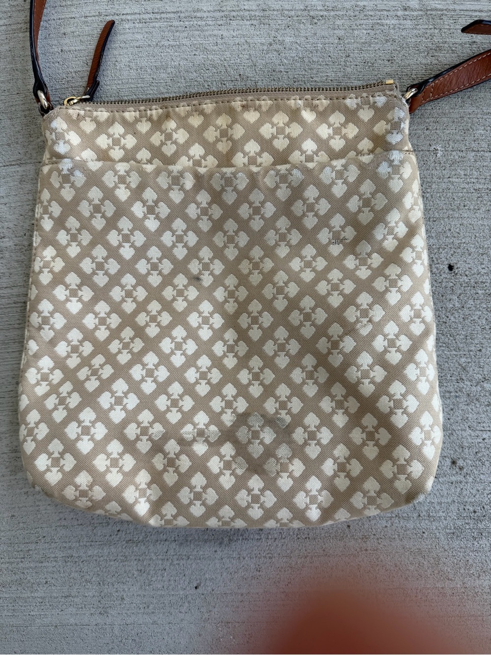 Kate Spade New York Crossbody Bag Canvas Spade Print Pink Red Stripe - Picture 8 of 13